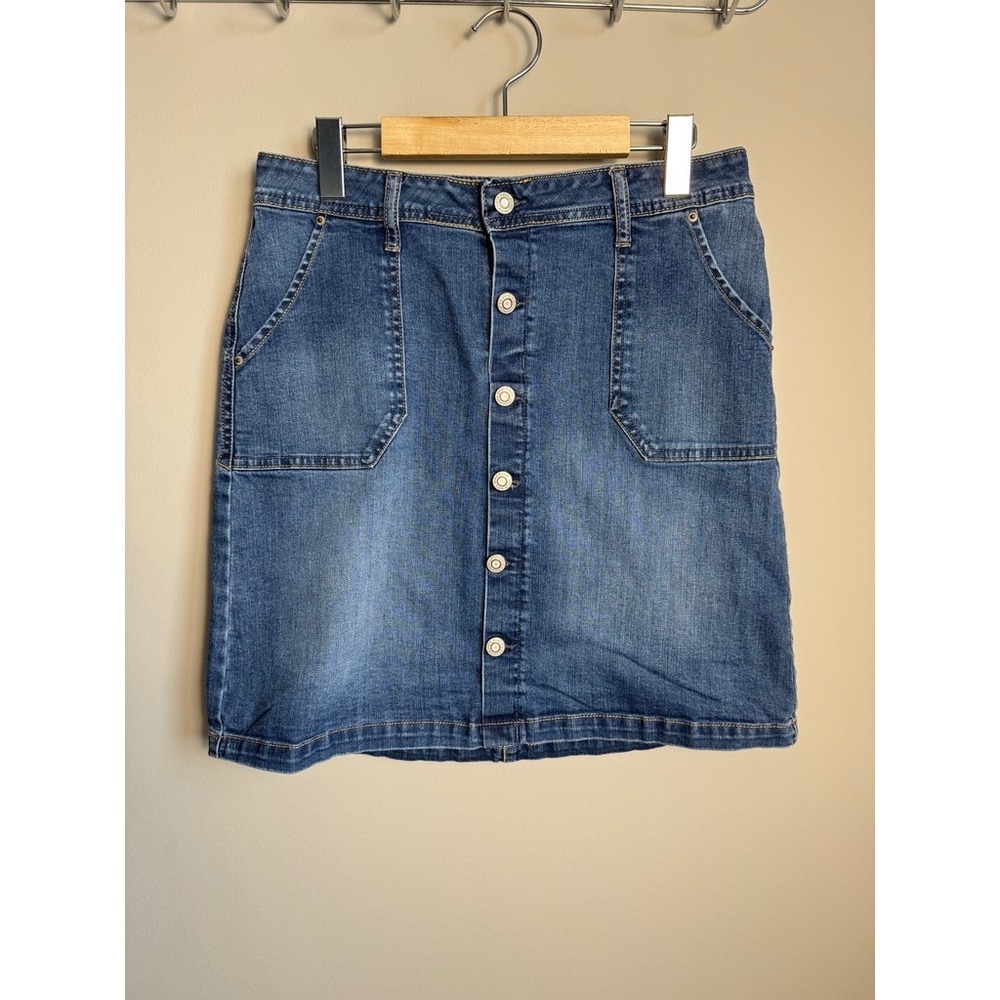 Kensie Jeans 1/4 Button Front Denim Mini Skirt Medium‎ Stretch Western Festival